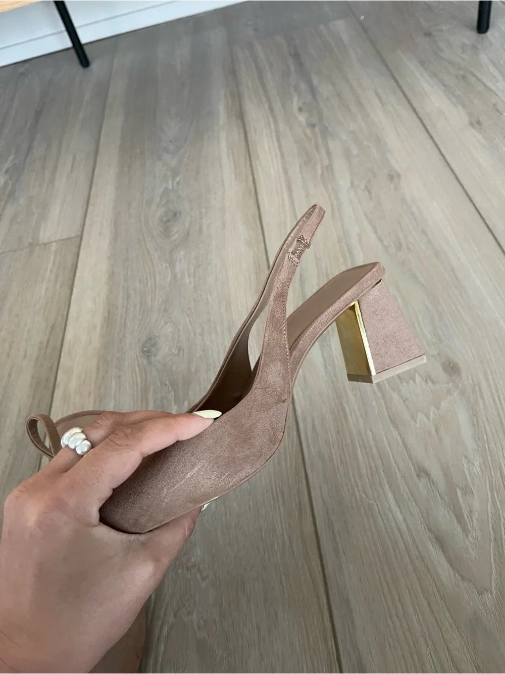 Zara Suede Slingback Block Heel Pumps - gold heel